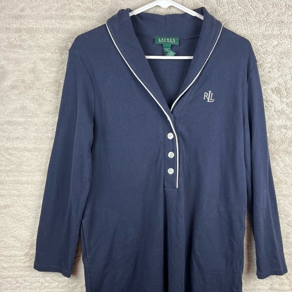 Vintage Lauren Ralph Lauren Blue Nightie Sz Medium with Pockets Monogrammed - Picture 2 of 14